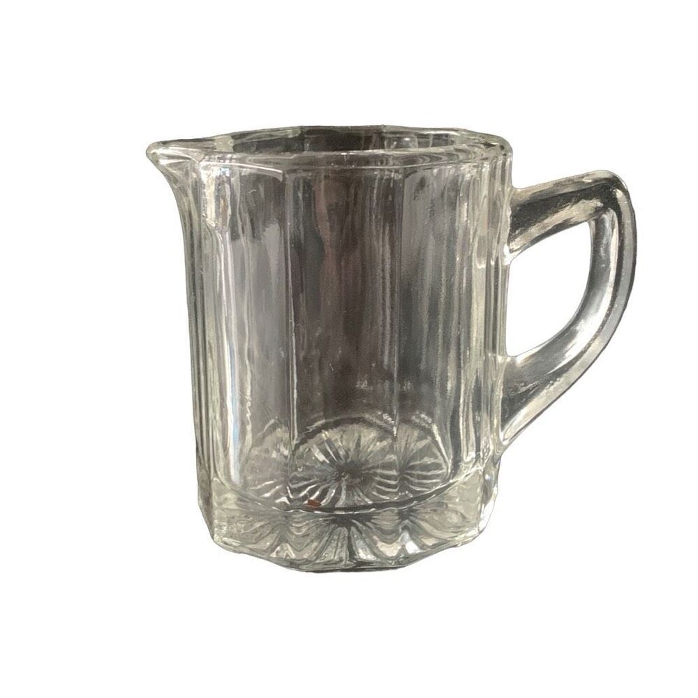 Vintage Clear Glass 10 sided Restaurant Milk Creamer 3 Oz Classic Style MCM